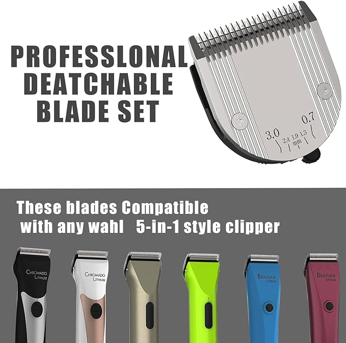 5 in 1 Blades Adjustable Dog Grooming Replacement Blades Compatible with Wahl Animal Clipper Arco, Bravura, Chromado, Creativa, Figura, and Motion Pet, Dog, and Horse (Silver/1PC)