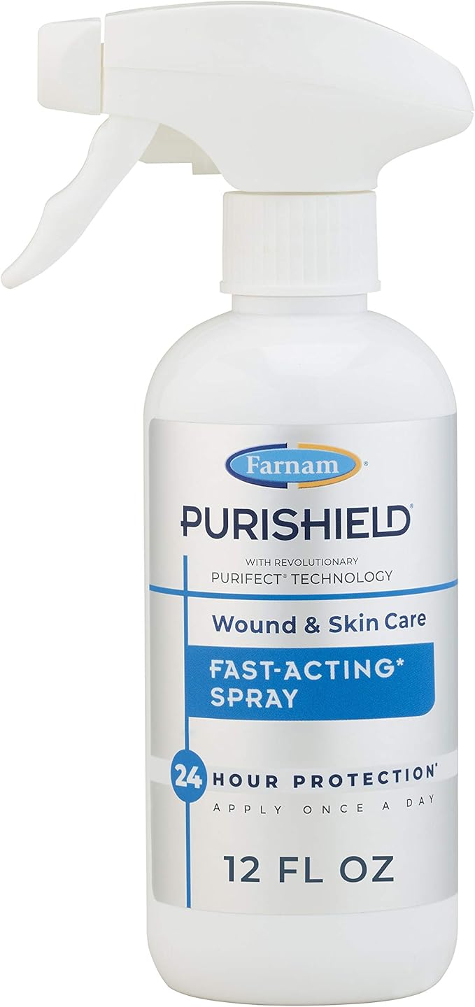 Farnam Purishield Horse Wound Care Fast Acting Spray, Cleans and Treats Wounds on Horses, Dogs, Cats & Livestock, 12 Ounces