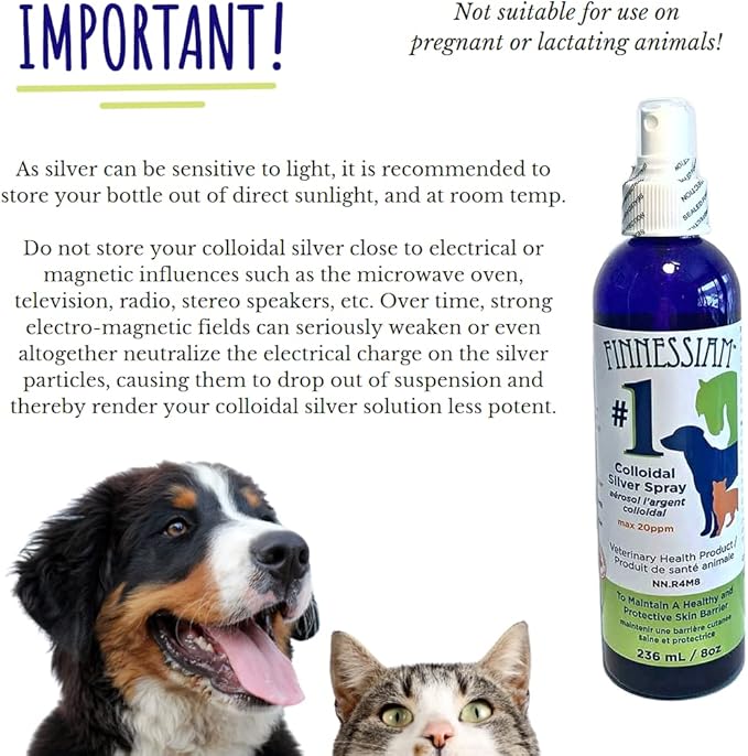 Colloidal Silver Wound and Skin Care Spray for Dogs Cats Horses, Safe to use Around Eyes, Cuts, Scratches, Burns - 8 oz