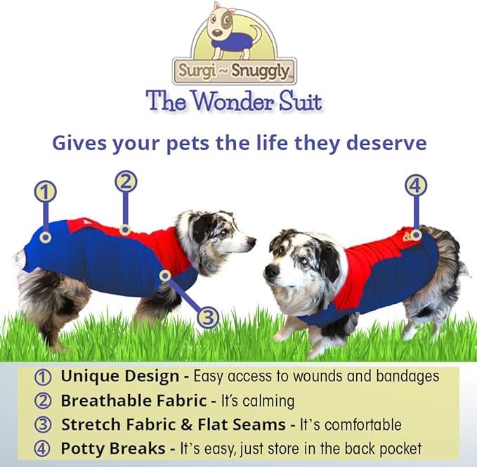 SurgiSnuggly Dog Recovery Suit Post Surgery for Dogs,Female Spay,Male Dog Neuter, The Original E Collar Dog Cone Alternative Pet Surgical Recovery Suit Works with Bandages for Wounds XS BR