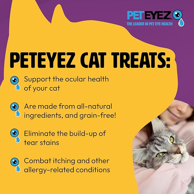 Pet Eyez Vitamin Treats for Cats - Tear Stain Remover - Eye Health Support - Reduces Itching & Allergies - Whitefish Flavor - 1oz