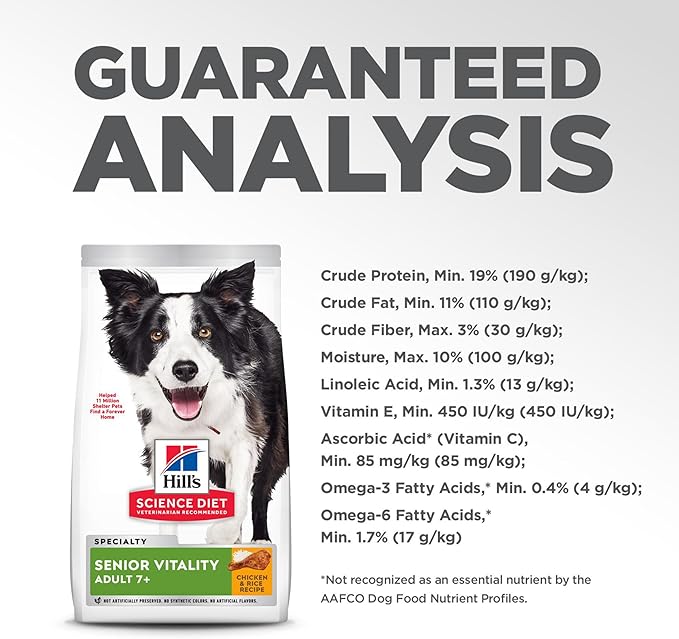 Hill's Science Diet Senior Vitality, Senior Adult 7+, Senior Premium Nutrition, Dry Dog Food, Chicken & Rice, 3.5 lb Bag