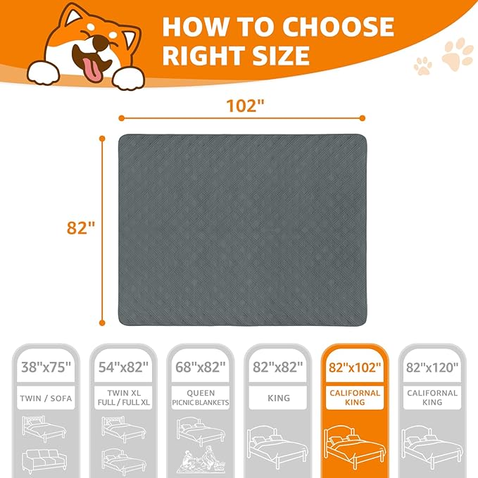 LOOBANI Waterproof Dog Blanket, Anti-Slip Bed Couch Covers for Dogs, 2 Pack Soft Pet Blankets to Protect Furniture Sofa Car for Puppy Cat Kids (82"X102", Dark Grey)