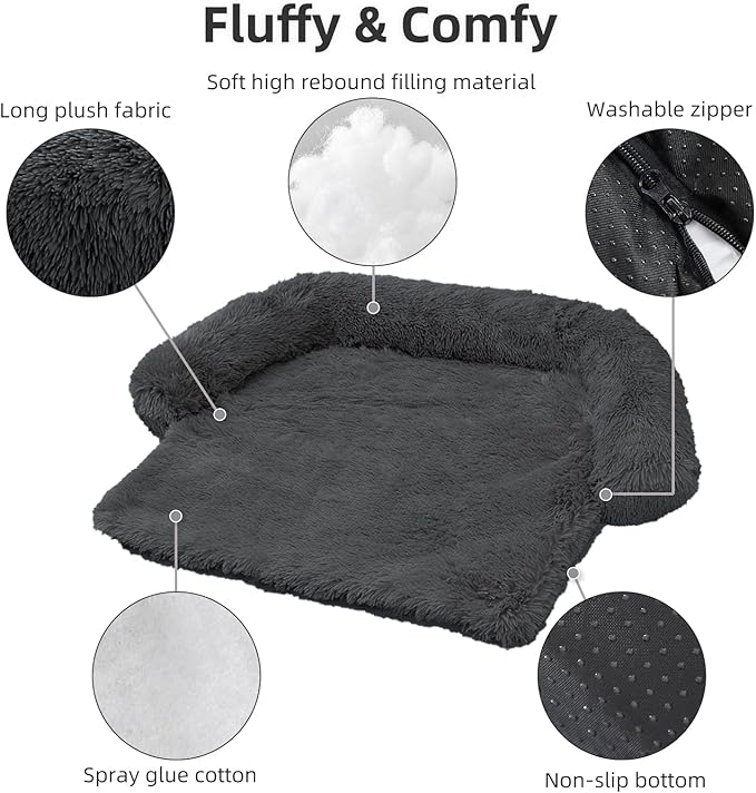 Calming Dog Bed Fluffy Plush Dog Mat for Furniture Protector with Removable Washable Cover for Large Medium Small Dogs and Cats (Extra Large(53x39.3x6), Dark Grey)