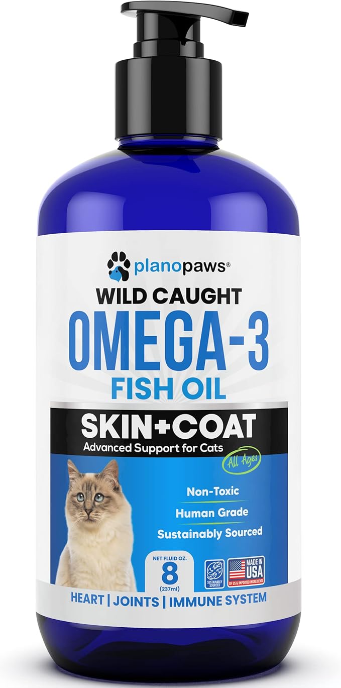 Omega 3 Fish Oil for Cats - Better Than Salmon Oil for Cats - Kitten + Cat Vitamins and Supplements - Cat Health Supplies - Cat Dandruff Treatment - Liquid Fish Oil for Pets - Cat Shedding Products