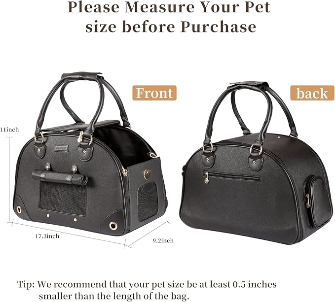 Dog Carrier, Pet Carrier, Dog Purse, Foldable Premium PU Leather Cat Carrier, Portable Tote Bag Carrier for Cats and Small Dogs - Black