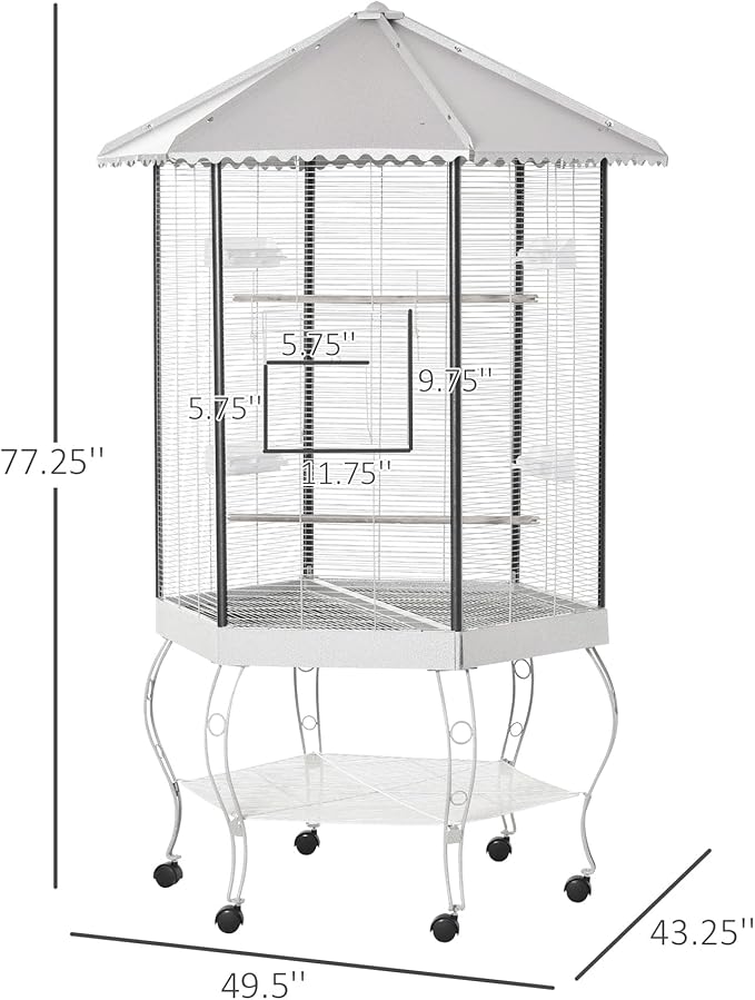 NicBex 77.25" Metal Bird Cage, Large Parakeet Cages with Stand,Pet Flight Birdcage for Parrot Lovebirds Finches Parakeets Budgie Parrotlet Conures,Bird Aviary Indoor with Rolling Stand,White