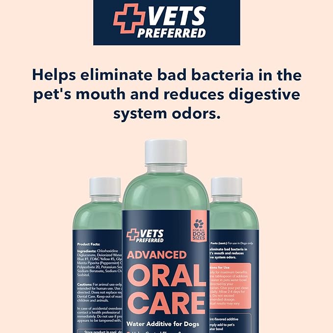 Vets Preferred Oral Care Water Additive for Dogs - Healthy Mouth Dog Breath Freshener Mouthwash - Fights Bad Breath, Removes Plaque and Tartar - Prevents Gum Disease - Mild Mint Flavor