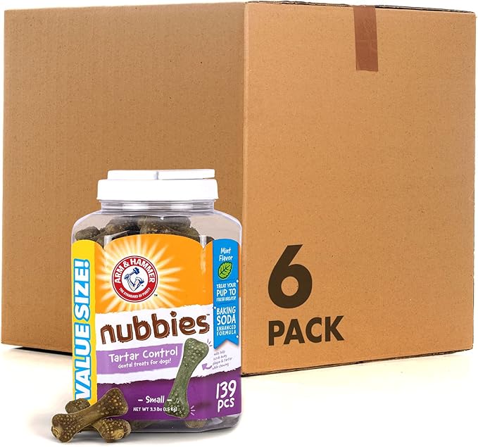 Arm & Hammer for Pets Nubbies Dental Treats for Dogs Dental Chews Fight Bad Breath, Plaque & Tartar Without Brushing Mint Flavor Value Bucket, 139 Pcs - (Pack of 6)