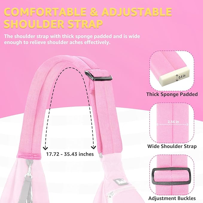 SlowTon Dog Carrier Sling - Thick Padded Adjustable Shoulder Strap Dog Carriers for Small Dogs, Puppy Carrier Purse for Pet Cat with Front Zipper Pocket Safety Belt Machine Washable (Pink Knitted, L)