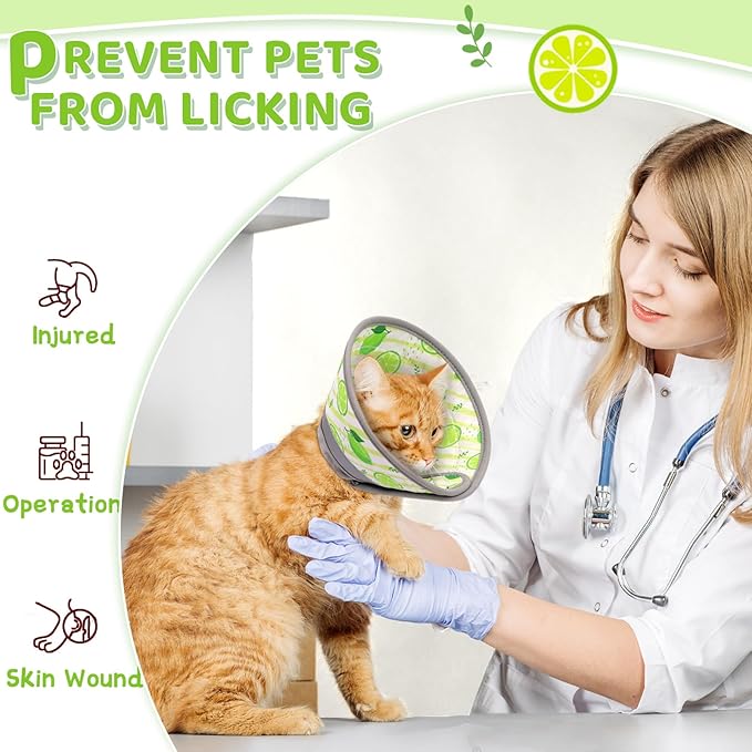 Cat Cone, Adjustable Cat Cone Collar Soft to Stop Licking, Foldable Cute Cat Cone Alternative, Water Resistant Neck Cone for Cats, Lightweight Cat Recovery E Collar for Cat Kitten（Green, M-01
