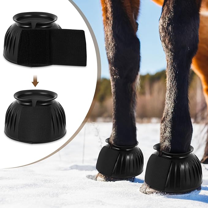 Abbylike 1 Pair Horse Bell Boots Protect Against Hoof Impact Trauma Rubber Bell Boots for Horses Black Horse Boots Horse Care Boots for Turnout No Rub Design Comfort Quick Wrap Hook and Loop