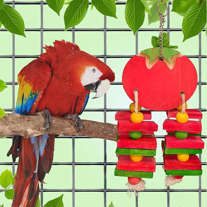 Bird Parrot Chewing Toys Bird Beak Grinding Wood Block Colorful Fruit Swing Toy for Parakeet Budgie Cockatiel Cockatoo Conure Finch Lovebird African Grey