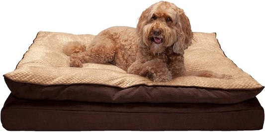 Furhaven Orthopedic Dog Bed for Large Dogs w/ Pillow Cushion Top & Removable Washable Cover, For Dogs Up to 95 lbs - Minky Plush & Suede Pillow Top Mattress - French Roast, Jumbo/XL