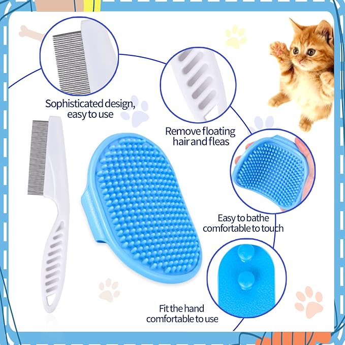 6-Piece Rabbit Grooming Kit, Small Animal Grooming Kit with Pet Hair Remover, Pet Nail Clipper, Flea Comb, Pet Shampoo Bath Brush for Rabbit, Hamster, Bunny, Guinea Pig