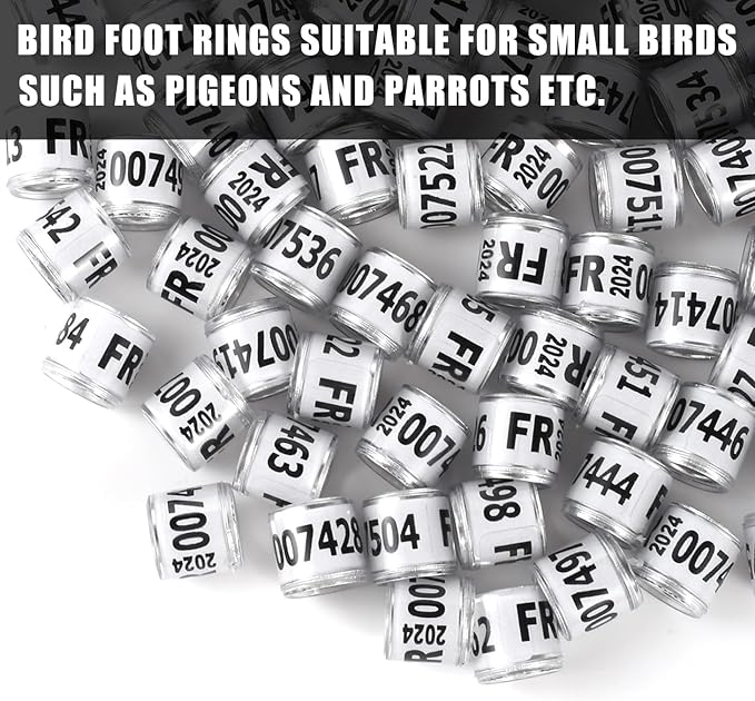 50Pcs Multicolor Aluminium Pigeon Leg Rings with 2024 FR Training Identify Birds Foot Ring 8mm Plastic Bird Leg Bands (White)