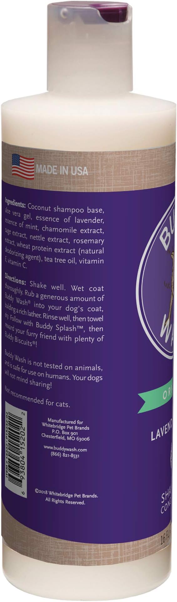 Buddy Wash 2-in-1 Dog Shampoo and Conditioner for Dog Grooming, Lavender & Mint, 16 oz. Bottle