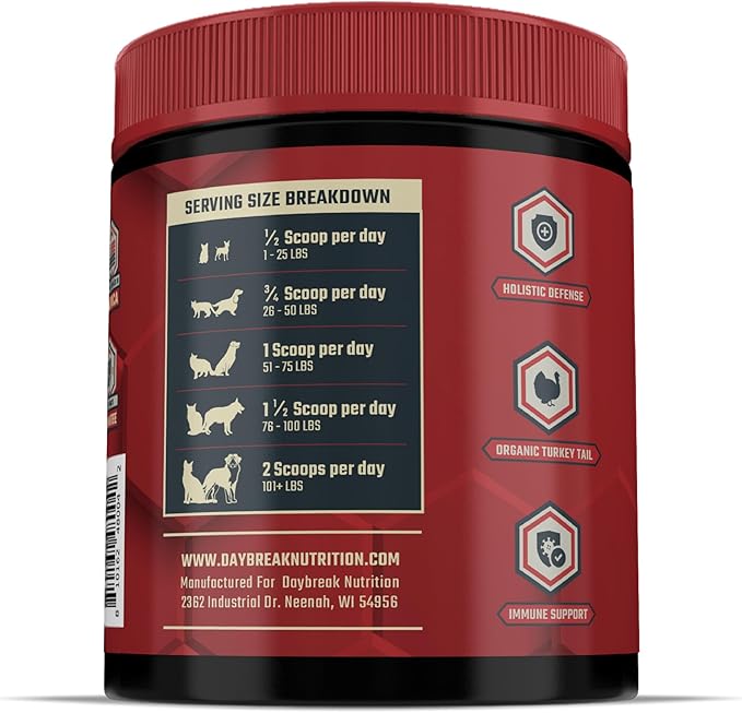 Turkey Tail for Dogs and Cats by Daybreak Nutrition | Premium Blend of Turkey Tail, Shiitake, & Reishi Mushrooms | Immunity Supplement for Pets | Provide an Immunity Boost for Dogs and Cats | 2.1 oz