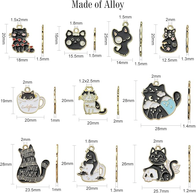 KitBeads 30pcs 10 Styles Black Cat Charms Kawaii Animal Pet Charms Tarot Halloween Celestial Kitten Charms for Jewelry Making Bracelets Bulk
