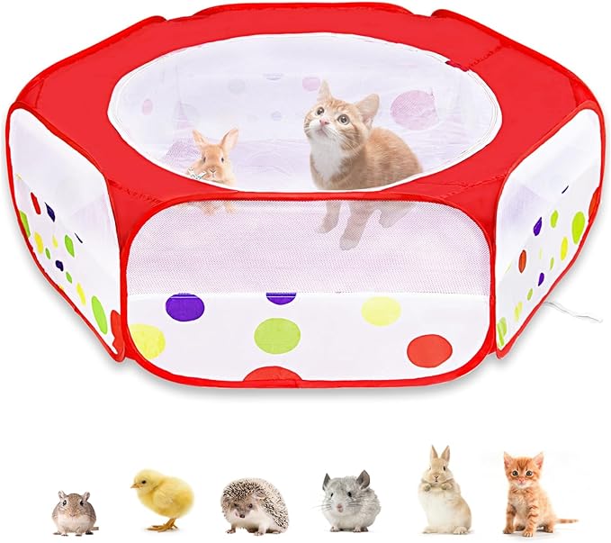 XIRGS Small Animal Playpen, Waterproof Small Pet Cage Tent Portable Outdoor Exercise Yard Fence with Top Cover Anti Escape Yard Fence for Kitten/Cat/Rabbits/Bunny/Hamster/Guinea Pig/Chinchillas