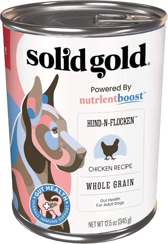 Solid Gold Canned Dog Food for Adult & Senior Dogs - Nutrientboost Hund-N-Flocken Made with Real Chicken and Healthy Whole Grains - High Calorie, High Protein Wet Dog Food - 6ct/12.5oz Cans