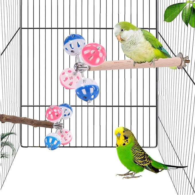 Pepper Wood Bird Perch Toy with Rotating Balls,Bird Stand Toy for Parakeet, Natural Wood Stand Perch Toy for Metal Cage, Fun Toy for Parrots Cockatiels Budgies Budgerigars Parrotlets Lovebirds Ringne