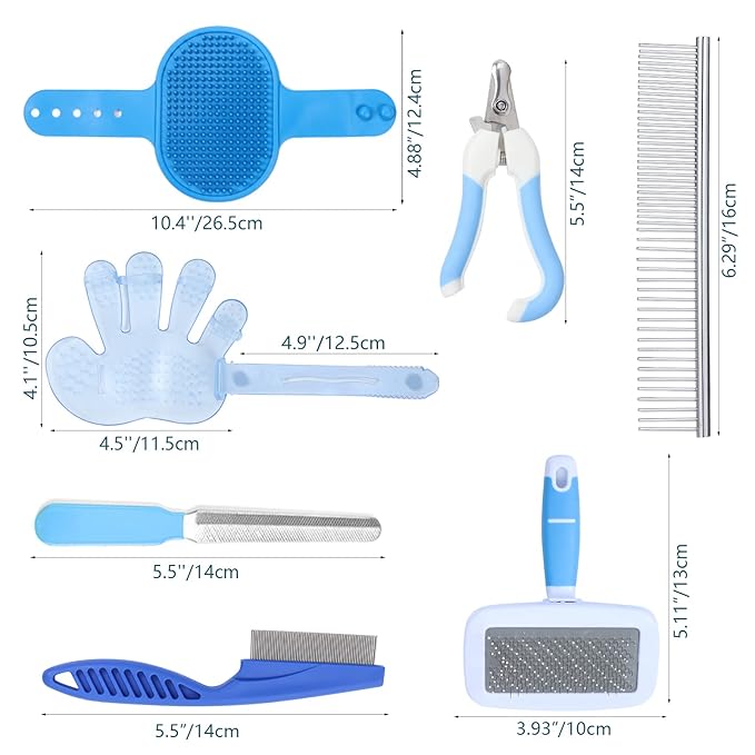 8 PCS Rabbit Grooming Kit, Rabbit Brush, Small Animal Pets Grooming Kits Include Pet Grooming Shedding Slicker Brush, Bath Massage Glove Brush, Nail Clipper, Flea Comb, Pet DoubleSided Comb for