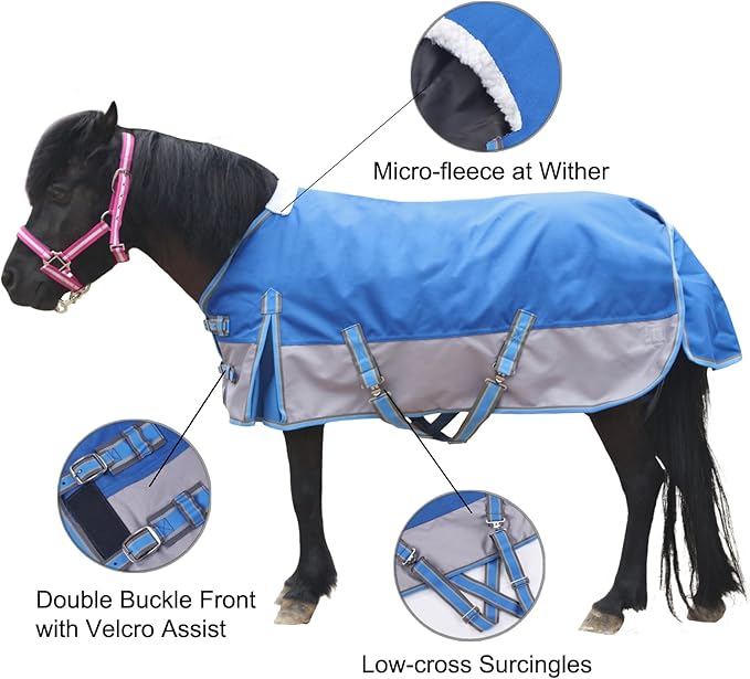 Mini Horse/Pony/Foal/Miniature Size 36"-51" Lightweight Waterproof & Breathable 1200 Denier Turnout Blanket with No Filling RoyalBlue 42"