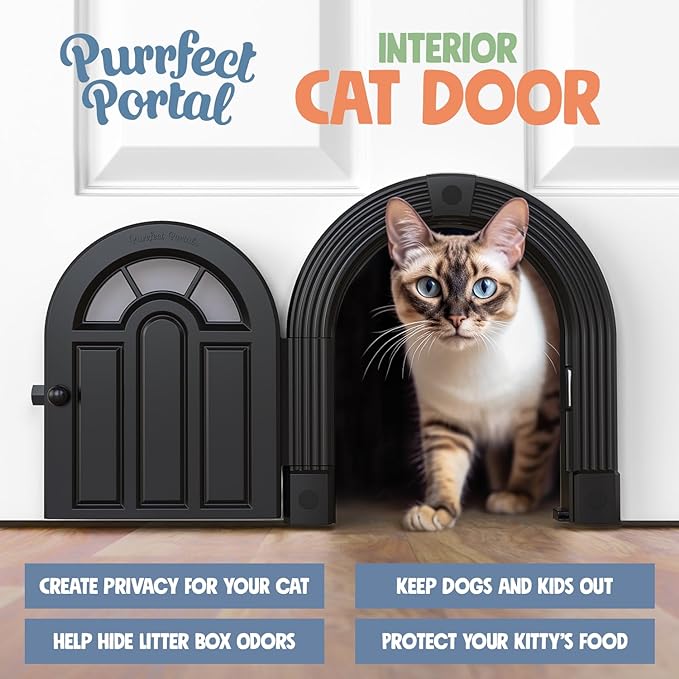 Cat Door Interior Door - No-Flap Cat Door for Interior Door, Cat Door Interior Door for Cats Up to 20 lbs, Easy DIY Setup, Secured Installation in Minutes, No Training Needed…