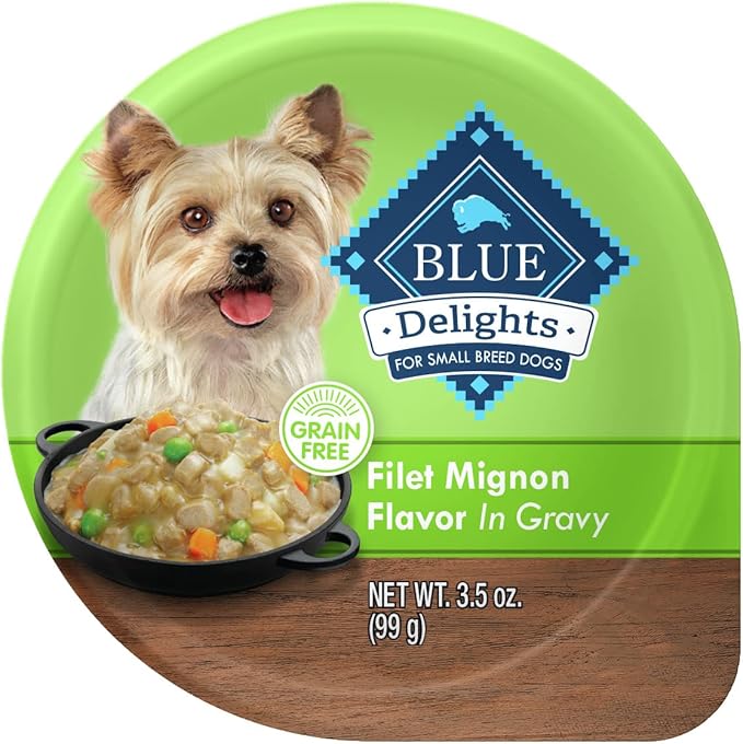 Blue Buffalo Delights Natural Adult Small Breed Wet Dog Food Cup, Filet Mignon Flavor in Hearty Gravy 3.5-oz (Pack of 12)