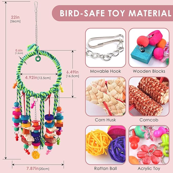 KATUMO Bird Toys 2 Pack Parrot Swings Conure Rope Rings Parakeet Perches Cockatiel Chew Toys for Lovebirds, Finches, Parakeets, Budgies, Conures, Small Birds