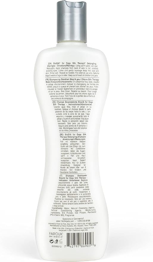 BioSilk for Dogs Silk Therapy Detangling Dog Shampoo | Sulfate Free and Paraben Free Shampoo for Dogs | Matted Hair Dog Detangler Shampoo for All Adult Dogs,Beige