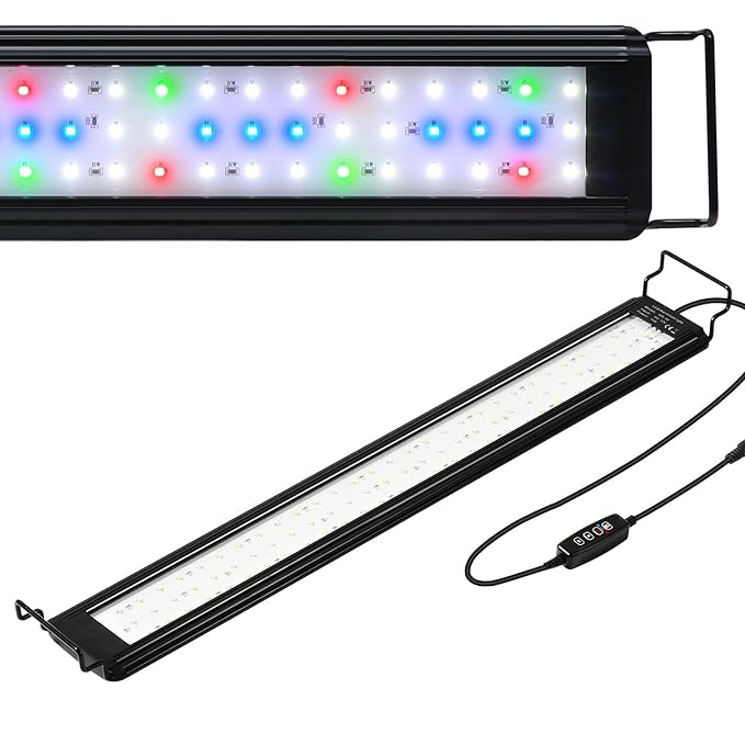 16W LED Aquarium Light for 24"-30" Fish Tank, Fish Tank Light with 10 Levels of Brightness, Full Spectrum Aquarium Light with White Blue Red Green LEDs, Fit for Fresh Water Fish Tank