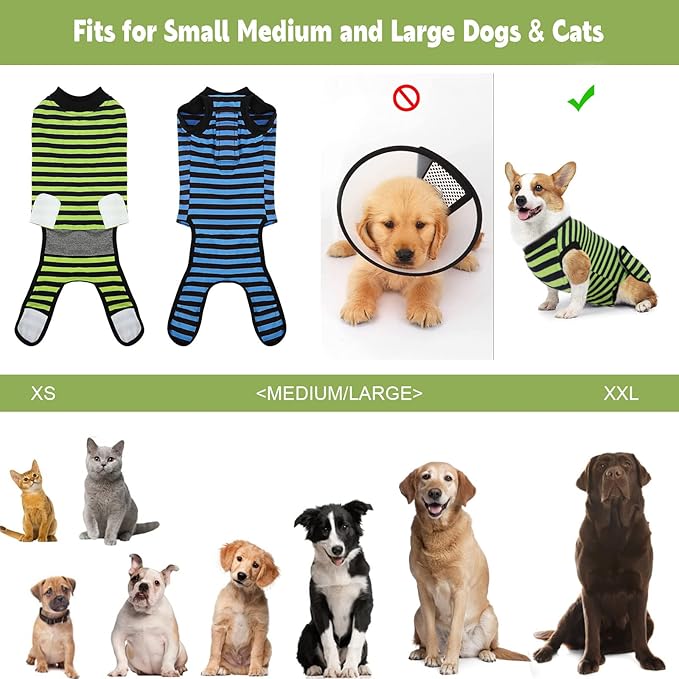 Dog Surgery Recovery Suit 2 Packs, Professional Pet Recovery Shirt Dog Abdominal Wounds Bandages for Male Female Pet Surgical Snugly Suit After Surgery Anti-Licking Dog Onesies XS