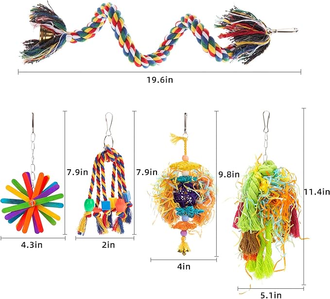 5PACK Bird Colorful Chewing Toys Parrot Foraging Shredder Toys Shred Hanging Foraging Toys,Comfy Perch Parrot Toys for Rope Bungee Bird Toy