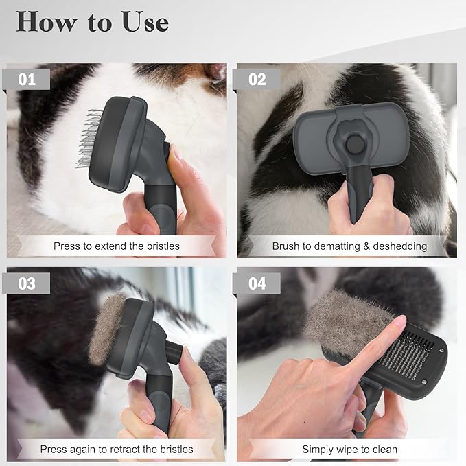 Self Cleaning Slicker Brush for Dogs & Cats, Skin Friendly Grooming Cat Brush, Dog Brush for Shedding, Deshedding Brush, Hair Brush Puppy Brush for Haired Dogs, Pet Supplies Accessories, Gray