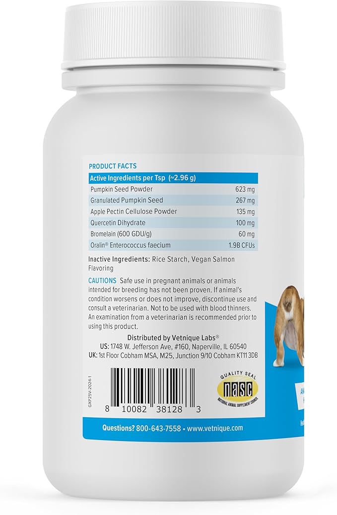 Glandex Dog & Cat Anal Gland Fiber Supplement Vegan Powder 2.5oz with Pumpkin & Digestive Enzymes – Vet Recommended Healthy Bowels & Digestion - Boot The Scoot - by Vetnique Labs