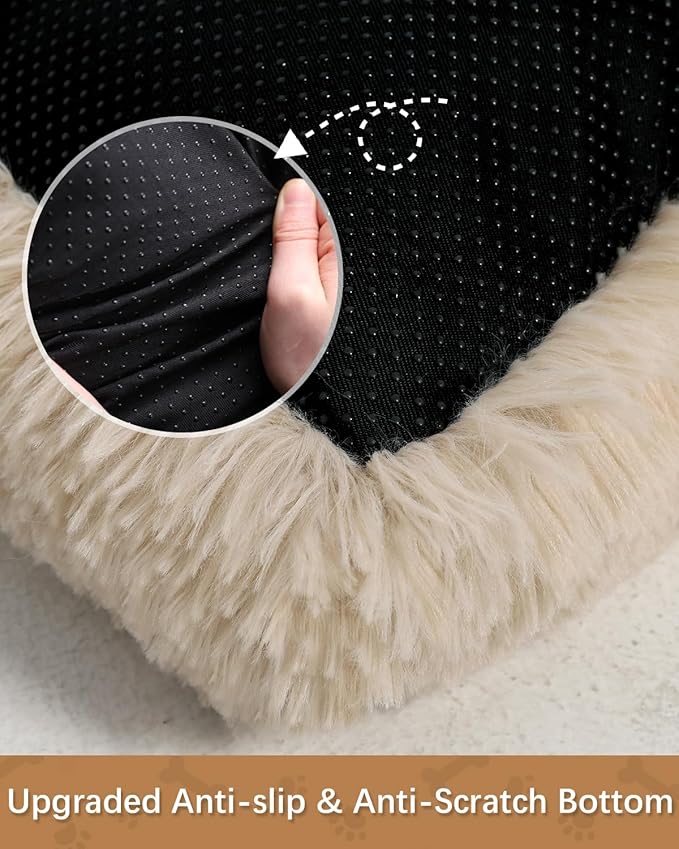 Dog Crate Pad Ultra Soft Dog Bed Mat Washable Pet Kennel Bed with Non-Slip Bottom Fluffy Plush Sleeping Mat for Large Medium Small Dogs, 35 x 22 Inch, Camel