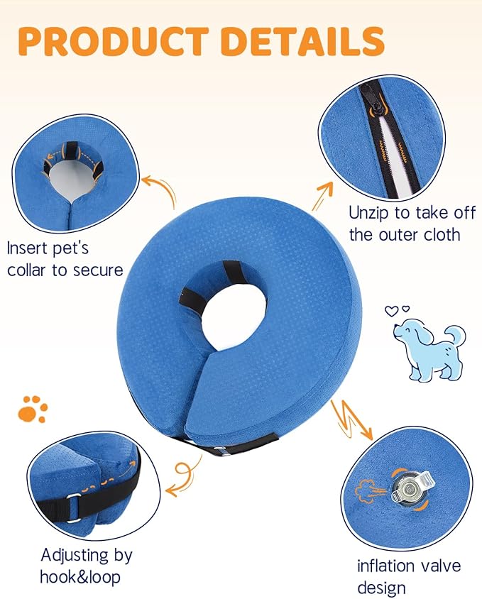 Supet Inflatable Dog Cone Collar for After Surgery Donut, Soft Dog Cones for Small Medium Large Dogs Pets, E Collar Dog Neck Donut Collar Alternative After Surgery