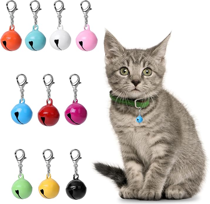 10 Pcs Cat Dog Collar Bells, Jingle Bell for Cat Collar, Dog Collar Charms, Colourful Pet Small Bells with Clasps, Pet Assorted Colors Collar Bells, Festival Party DIY Bell Crafts Decoration