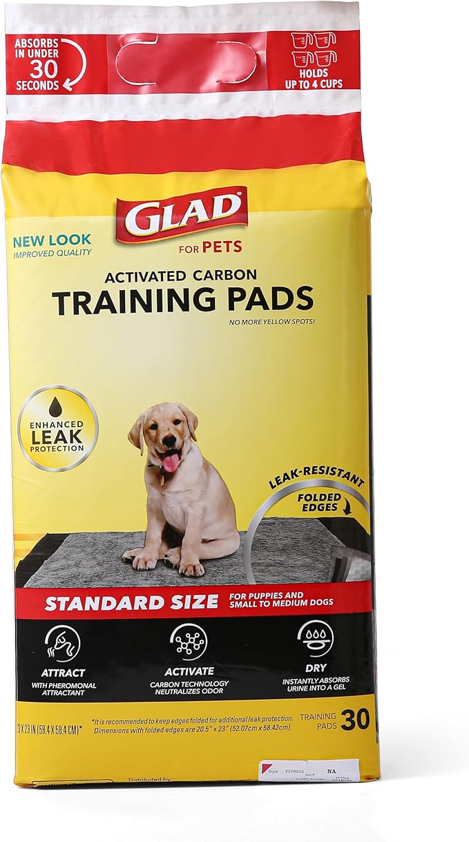 Glad for Pets Black Charcoal Puppy Pads, All-in-One | Puppy Potty Training Pads That ABSORB & NEUTRALIZE Urine Instantly | New & Improved Quality Puppy Pee Pads, 30 count - 6 Pack