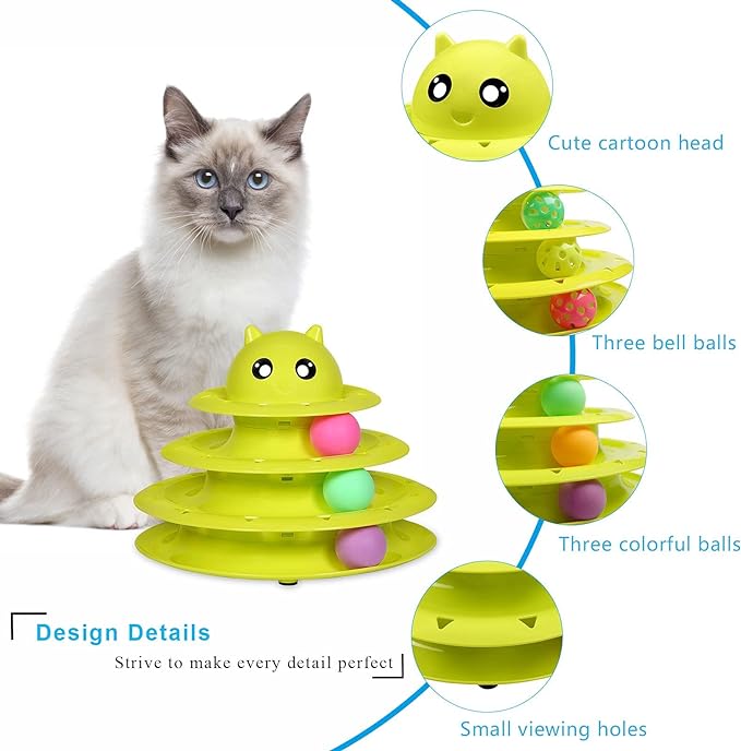 UPSKY Cat Toy Roller 3-Level Turntable Cat Toy Balls with Six Colorful Balls Interactive Kitten Fun Mental Physical Exercise Puzzle Toys.