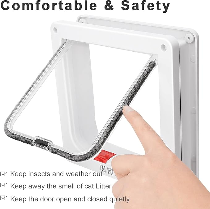 Cat Door, Safety Pet Door with 4 Way Lock, Weatherproof & Easy Installation Cat Flap Door for Interior Exterior Door, Window, Wall(Large, 7.28in x 7.48in Flap)