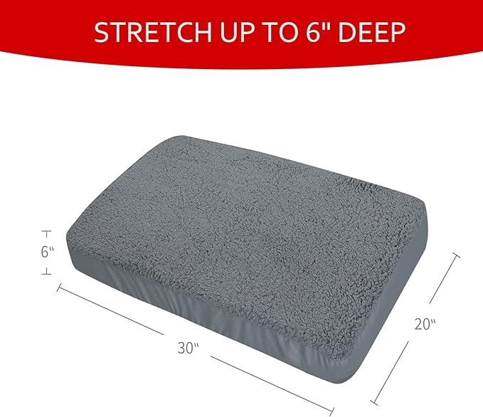 Dog Bed Covers Soft Plush Replacement Washable, Waterproof Dog Bed Liner Grey, Dog Mattress Cover, Pet Bed Cover 30x20 Inches, for Dog/Cat, Cover Only