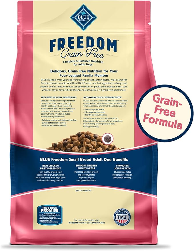 Blue Buffalo Freedom Grain-Free Small Breed Dry Dog Food, Supports High Energy Needs, Made in the USA With Natural Ingredients, Chicken & Potatoes, 11-lb. Bag