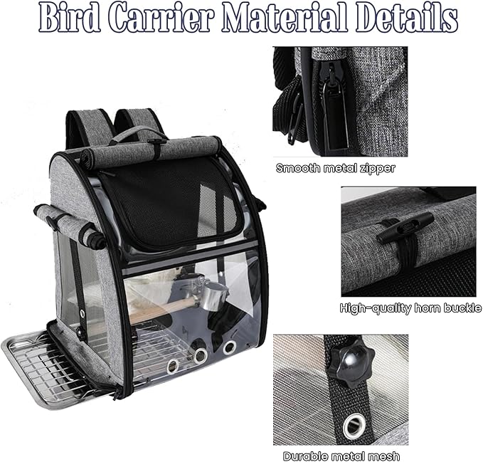 Portable Bird Carrier Backpack - Ideal Bird Travel Carrier for Parrot, Finch, Sparrow - Bird Backpack with Portable Cage