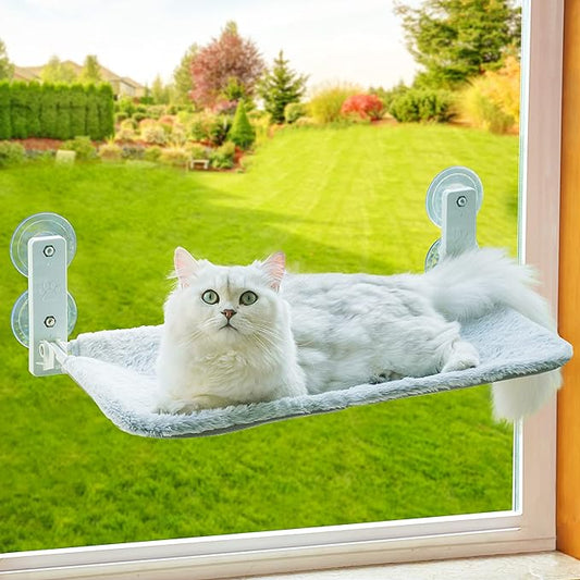 Cat Window Perch, Foldable Cat Hammock for Window, Window Seat for Cats Inside (Grey Reversible Mat)