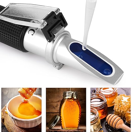 Brix Meter Honey Refractometer, Triple Scale Honey Tester Tool (Water Content: 12-27%, Brix: 58-92%, Be': 38-43), Handheld Brix Refractometer for Honey, Maple Syrup, & Bee Keeping