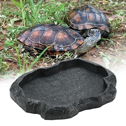 Reptile Feeder,Reptile Rock Food Dish,Terraium Bowl Plastic Shallow Reptile Feeder for Food and Water Feeding Dish for Lizard Gecko Bearded Dragon (M-Moyu Green)