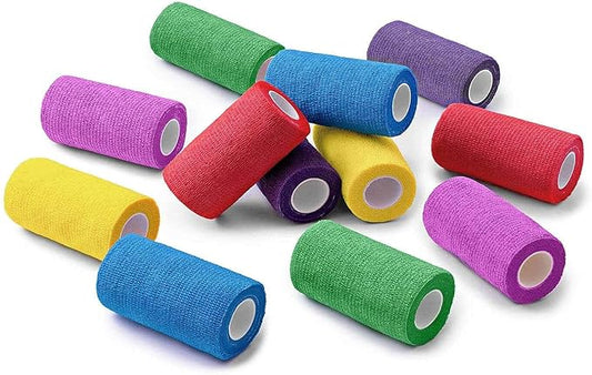 WePet Pet Wrap, Self-Adhesive Non-Woven Bandage, Emergency Cohesive Gauze, for Dogs, Cats, Horse, Birds, Wounds, Wrist Healing, Ankle Sprain, 4 Inch, 12 Rolls